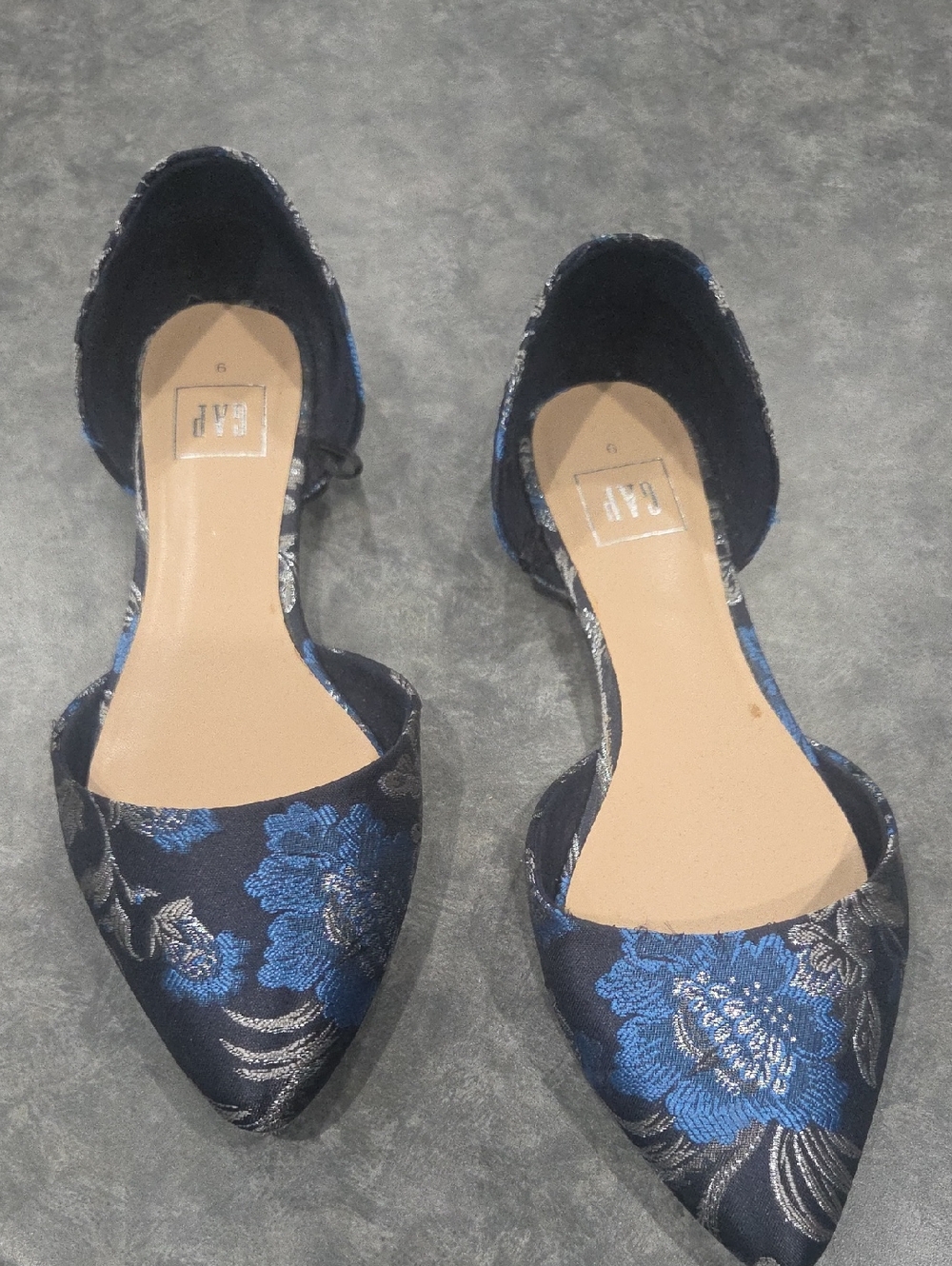 GAP Navy Blue Floral D'Orsay Pointed Flats